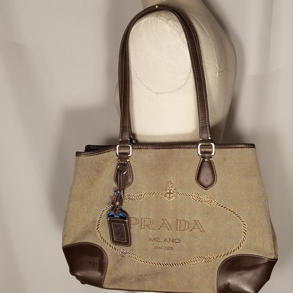 Vtg Prada 1913 made in Italy olive&brown purse